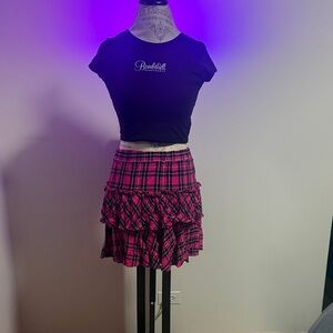 Hot Topic Pink Plaid Mini Skirt